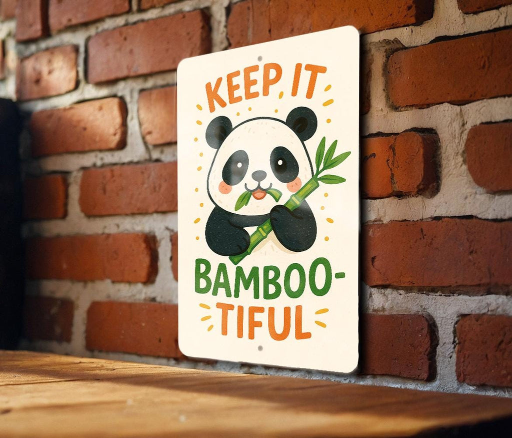 Cute Panda Bamboo Metal Sign – Vertical Wall Art with Quirky Keep It Bamboo-tiful Quote – Colorful Digital Illustration Decor — photo 2