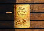 Ride Through Winter Metal Sign – Serene Snowy Scene with Vintage Bicycle & Trees, Narrow Wall Art, Rustic Winter Decor — photo 5