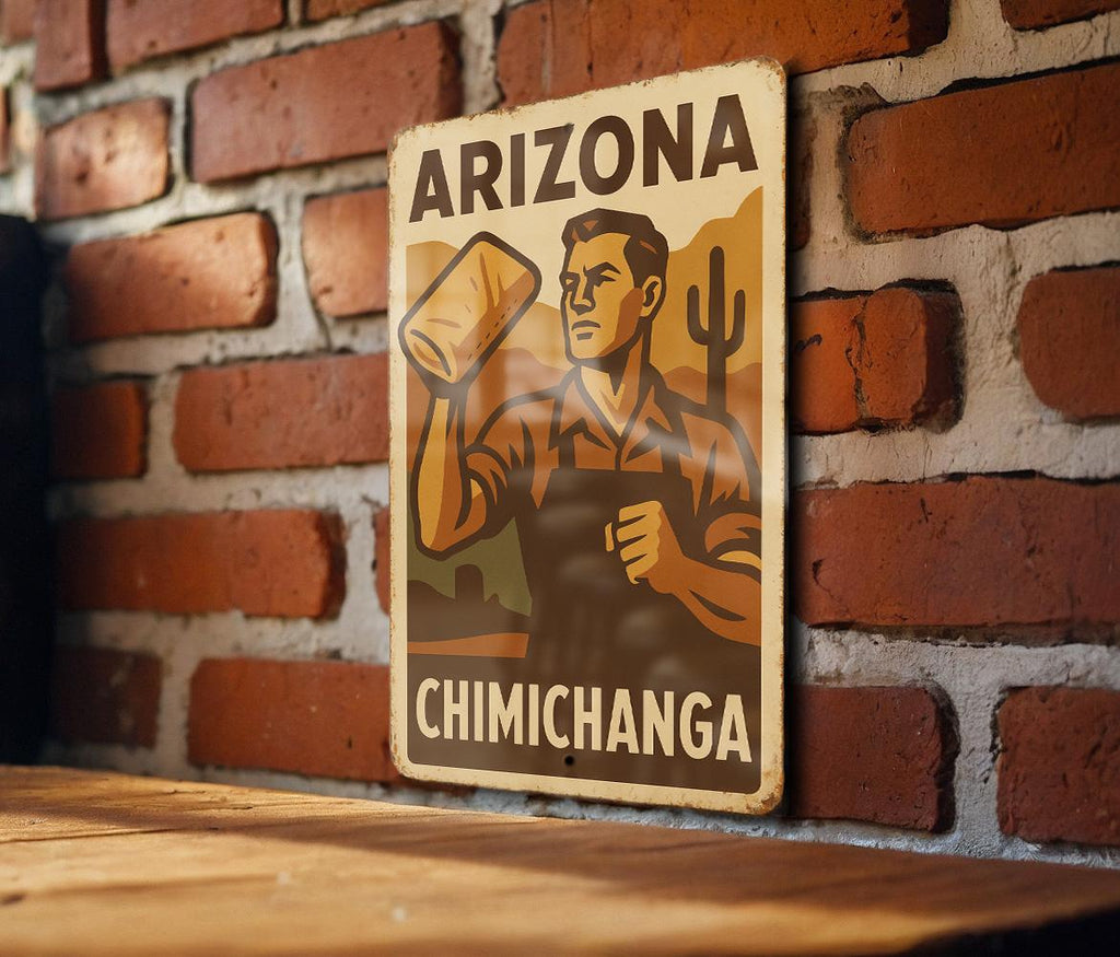 Vintage 1930s Arizona Chimichanga Tin Sign – WPA Style Wall Art, Rustic Metal Decor, Retro Southwest Kitchen Sign — photo 3