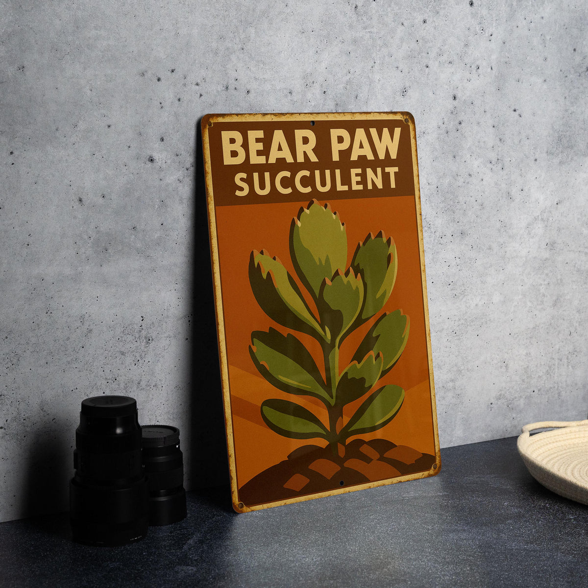 1930s WPA Bear Paw Succulent Tin Sign – Vintage Metal Wall Art, Rustic Mid-Century Decor, Retro Botanical Poster Style — photo 4
