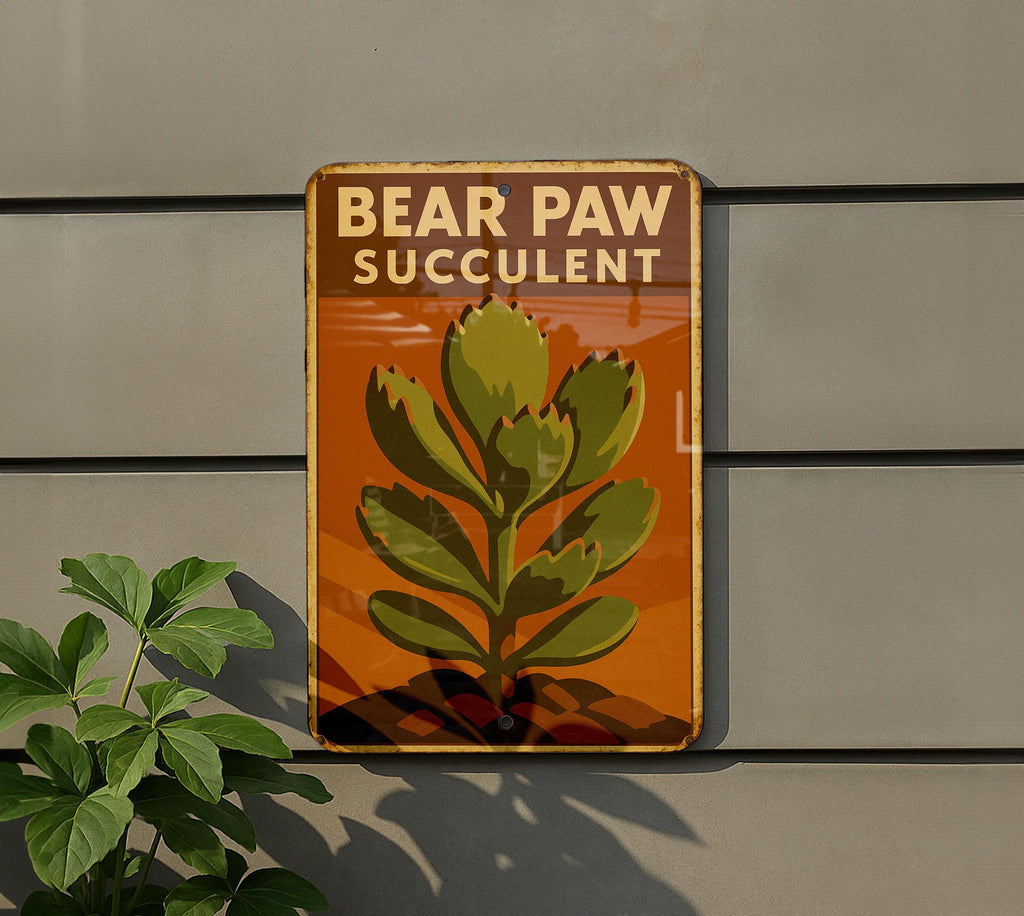 1930s WPA Bear Paw Succulent Tin Sign – Vintage Metal Wall Art, Rustic Mid-Century Decor, Retro Botanical Poster Style — photo 5