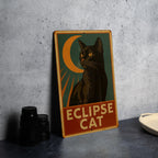 Vintage Eclipse Cat Tin Sign 1930s WPA Style Wall Art – Rustic Metal Plaque with Retro Colors & Heroic Mid-Century Design — photo 1