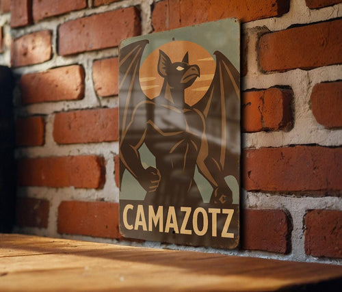 1930s Camazotz WPA-Style Metal Sign – Vintage Tin Wall Art, Earthy Mid-Tones, Rustic Heroic Decor, Retro Industrial Plaque — photo 2