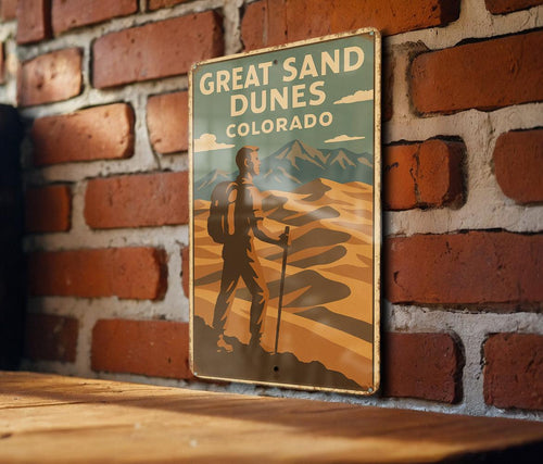 1930s WPA Great Sand Dunes Tin Sign – Vintage Colorado Metal Wall Art, Rustic Earth Tones, Retro National Park Decor — photo 2
