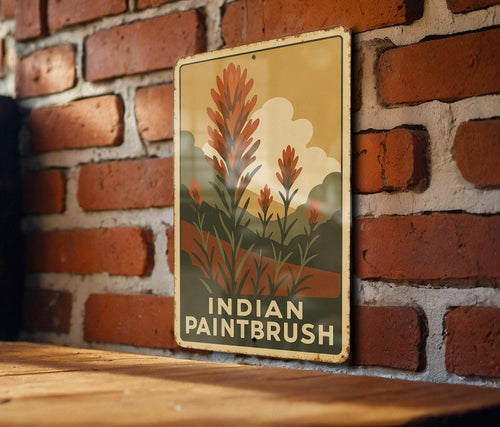 1930s WPA Indian Paintbrush Tin Sign – Vintage Metal Wall Art, Rustic Earth Tones, Retro Botanical Decor, Mid-Century Style — photo 1