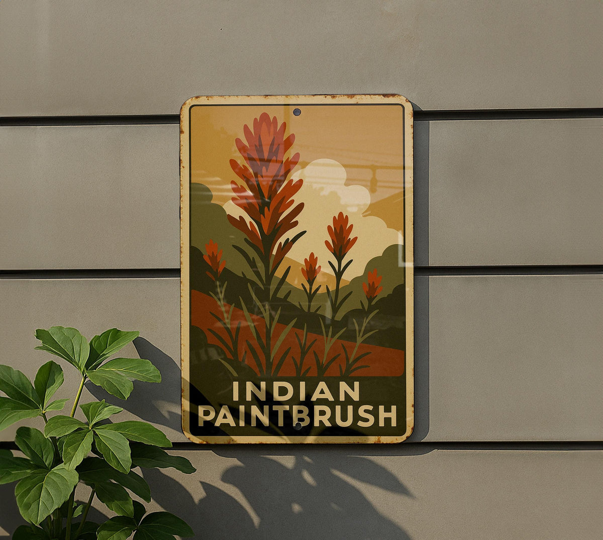 1930s WPA Indian Paintbrush Tin Sign – Vintage Metal Wall Art, Rustic Earth Tones, Retro Botanical Decor, Mid-Century Style — photo 5