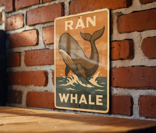 1930s Rán Whale WPA-Style Metal Sign – Vintage Tin Wall Art, Rustic Mid-Century Decor, Earthy Tones, Retro Ocean Poster — photo 2