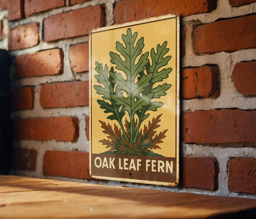 1930s WPA Oak Leaf Fern Tin Sign – Vintage Metal Wall Art, Rustic Earthy Colors, Retro Botanical Decor, Heroic Style Print — photo 1