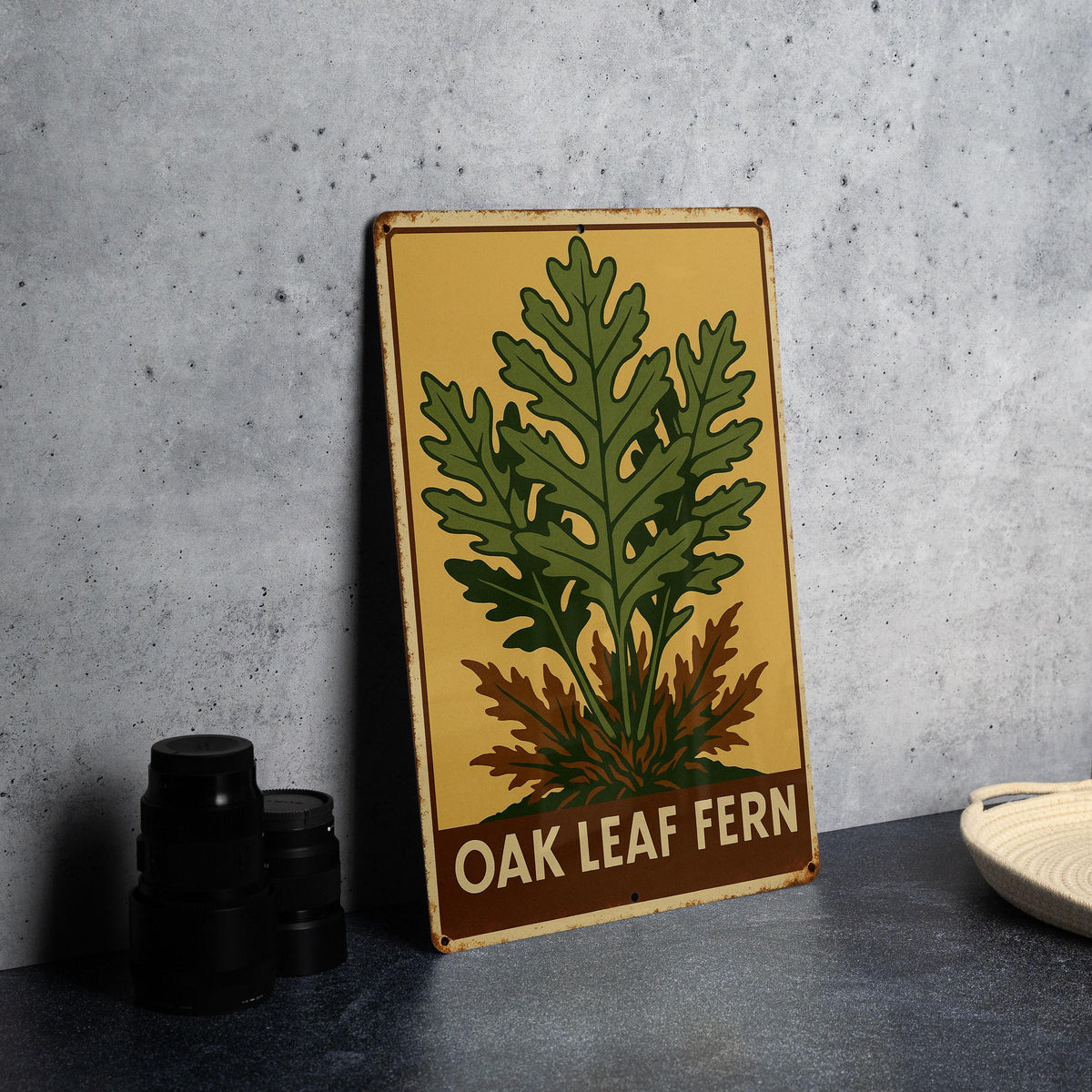 1930s WPA Oak Leaf Fern Tin Sign – Vintage Metal Wall Art, Rustic Earthy Colors, Retro Botanical Decor, Heroic Style Print — photo 2