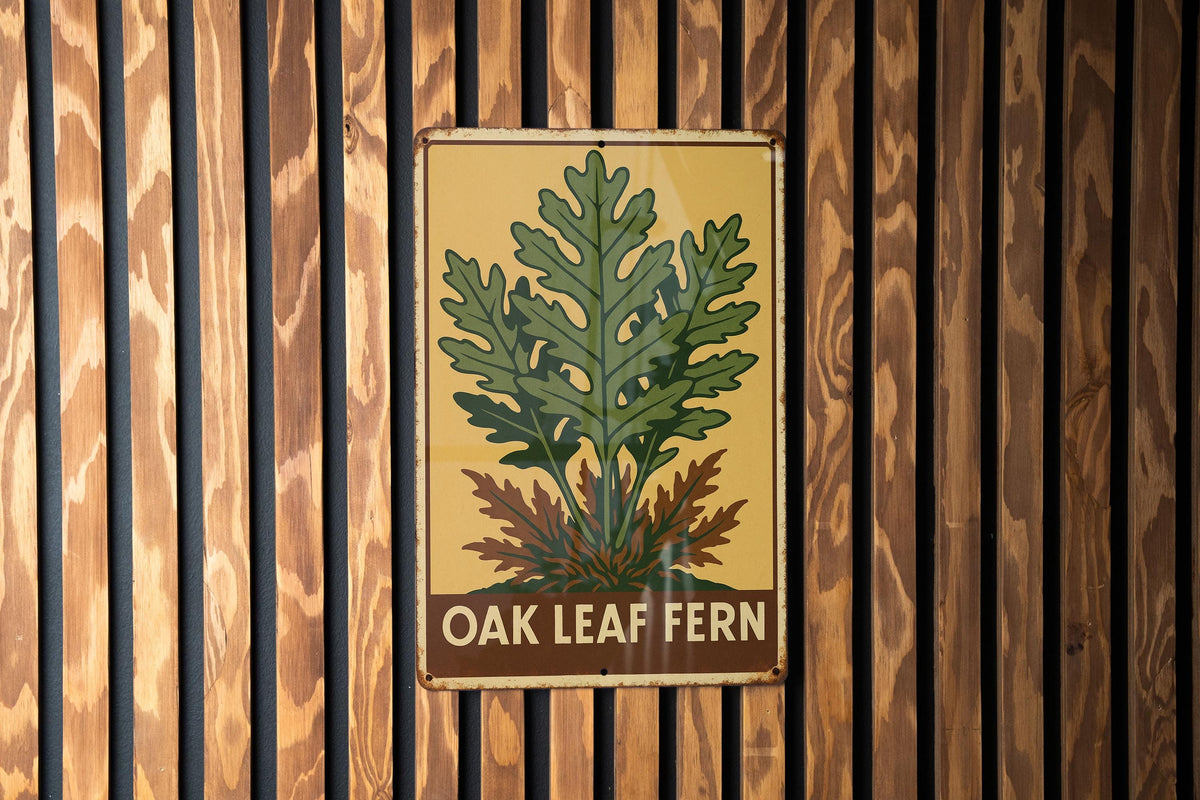 1930s WPA Oak Leaf Fern Tin Sign – Vintage Metal Wall Art, Rustic Earthy Colors, Retro Botanical Decor, Heroic Style Print — photo 3