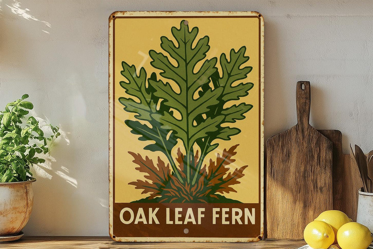 1930s WPA Oak Leaf Fern Tin Sign – Vintage Metal Wall Art, Rustic Earthy Colors, Retro Botanical Decor, Heroic Style Print — photo 4