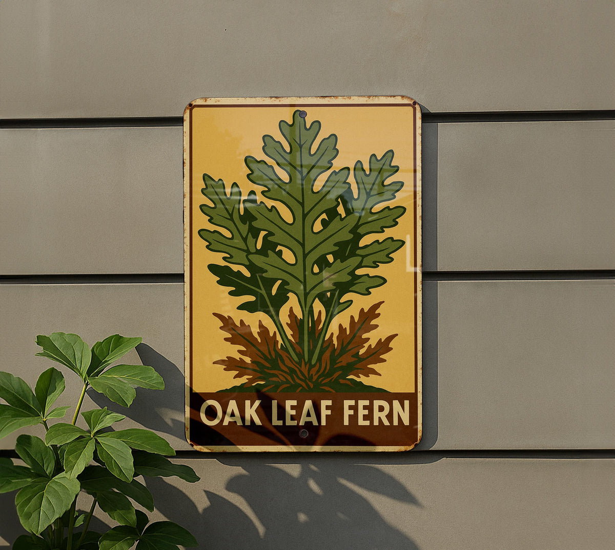 1930s WPA Oak Leaf Fern Tin Sign – Vintage Metal Wall Art, Rustic Earthy Colors, Retro Botanical Decor, Heroic Style Print — photo 5