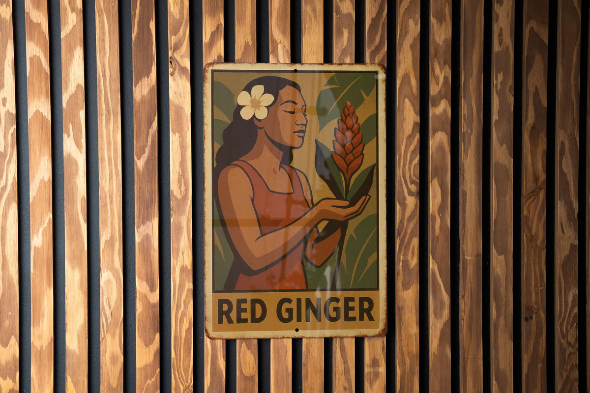 1930s WPA Style Red Ginger Tin Sign – Vintage Metal Wall Art, Rustic Earth Tone Decor, Retro Heroic Design, Aged Finish — photo 3