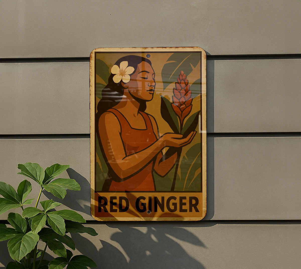 1930s WPA Style Red Ginger Tin Sign – Vintage Metal Wall Art, Rustic Earth Tone Decor, Retro Heroic Design, Aged Finish — photo 5