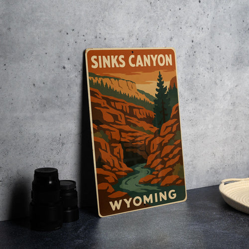 1930s Sinks Canyon Wyoming Tin Sign – WPA Style Metal Wall Art, Vintage Rustic Decor, Retro National Park Artwork — photo 1