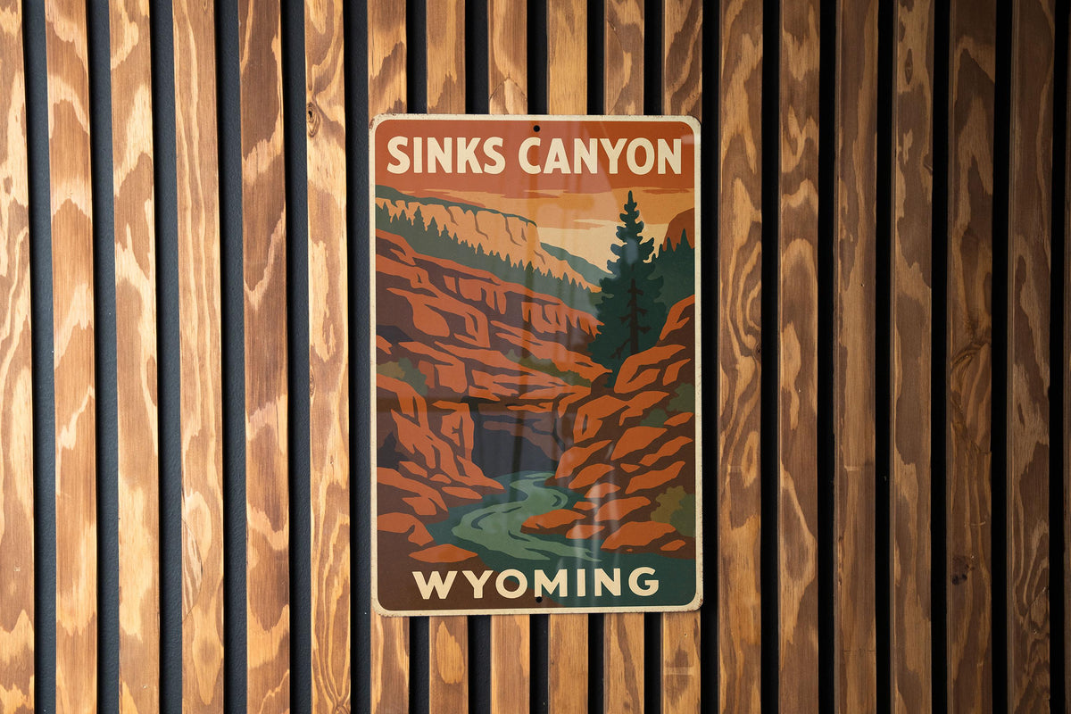 1930s Sinks Canyon Wyoming Tin Sign – WPA Style Metal Wall Art, Vintage Rustic Decor, Retro National Park Artwork — photo 2