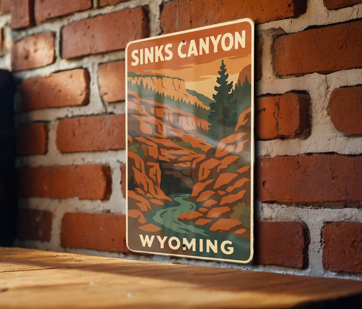1930s Sinks Canyon Wyoming Tin Sign – WPA Style Metal Wall Art, Vintage Rustic Decor, Retro National Park Artwork — photo 3