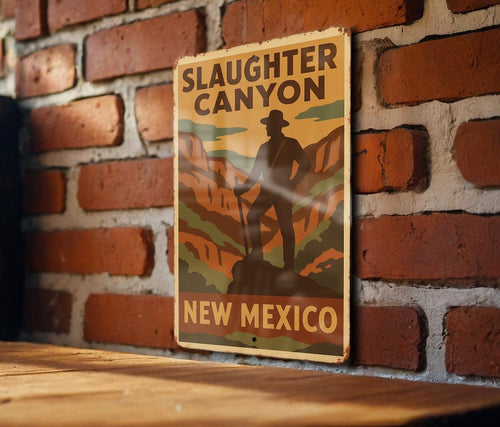 1930s Slaughter Canyon WPA Tin Sign – Vintage New Mexico Metal Art, Rustic Wall Decor, Retro National Park Style — photo 1