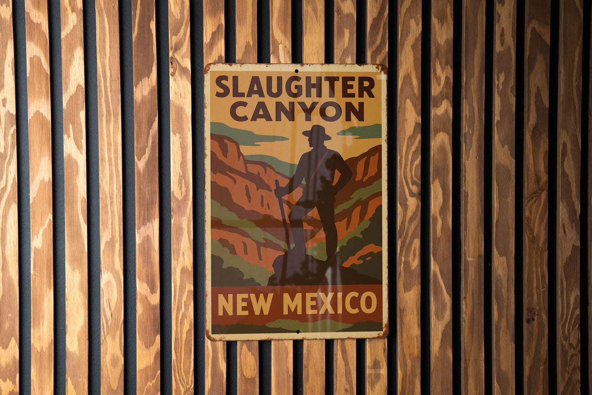 1930s Slaughter Canyon WPA Tin Sign – Vintage New Mexico Metal Art, Rustic Wall Decor, Retro National Park Style — photo 2
