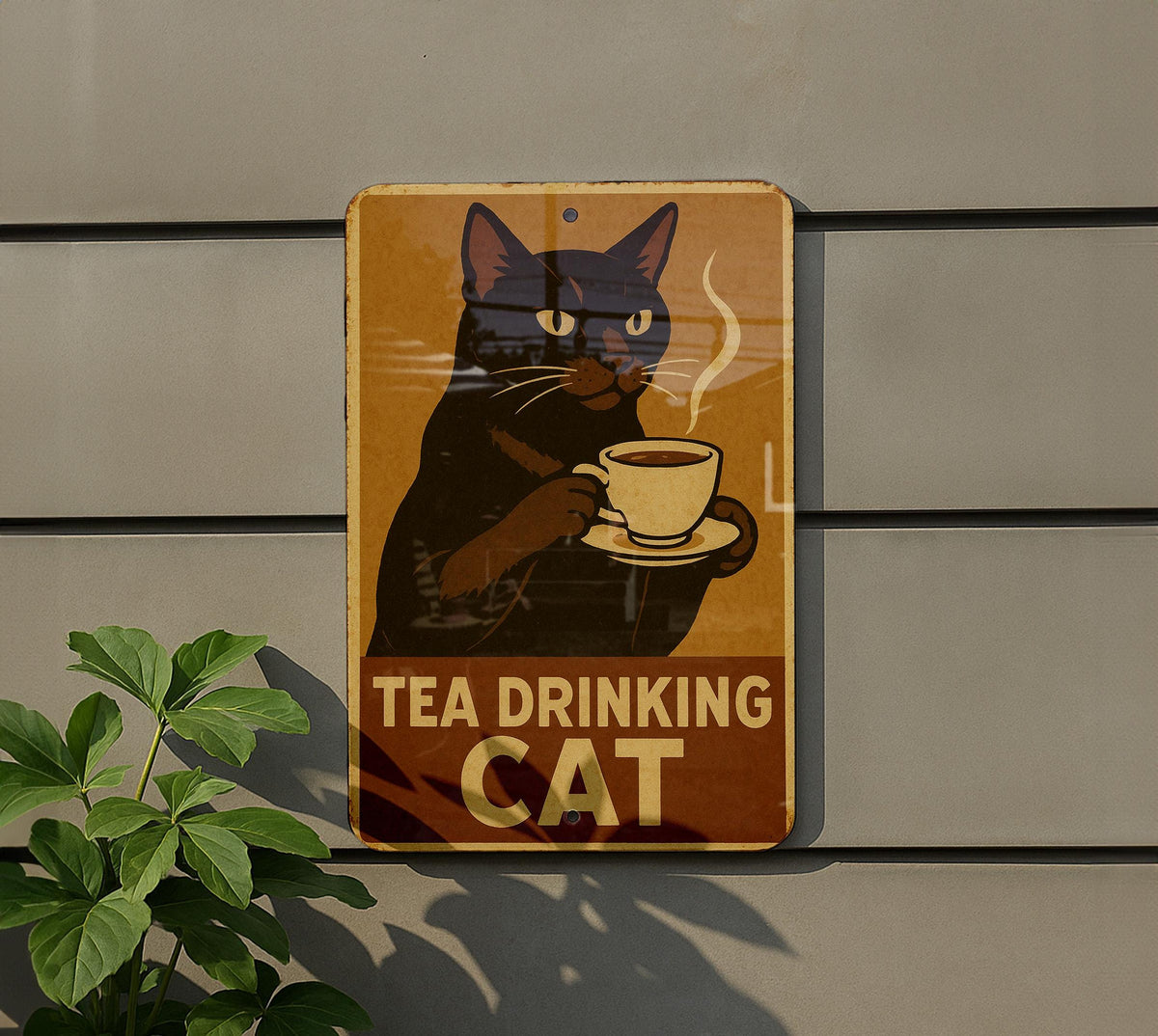 1930s WPA Tin Sign – Tea Drinking Cat Art, Vintage Metal Wall Decor, Rustic Mid-Century Style, Retro Kitchen Sign — photo 5