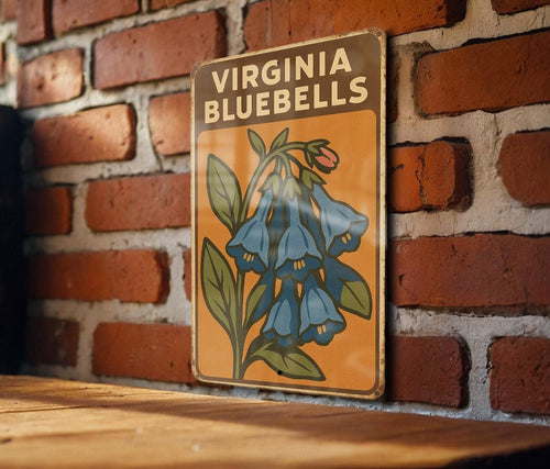 1930s Virginia Bluebells WPA Tin Sign – Vintage Metal Wall Art, Rustic Mid-Century Decor, Botanical Heroic Poster Style — photo 1