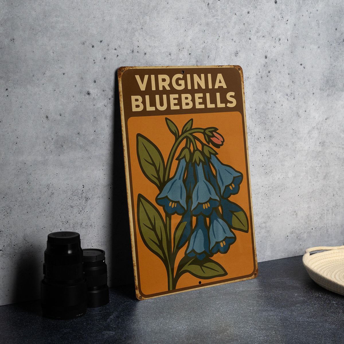 1930s Virginia Bluebells WPA Tin Sign – Vintage Metal Wall Art, Rustic Mid-Century Decor, Botanical Heroic Poster Style — photo 3