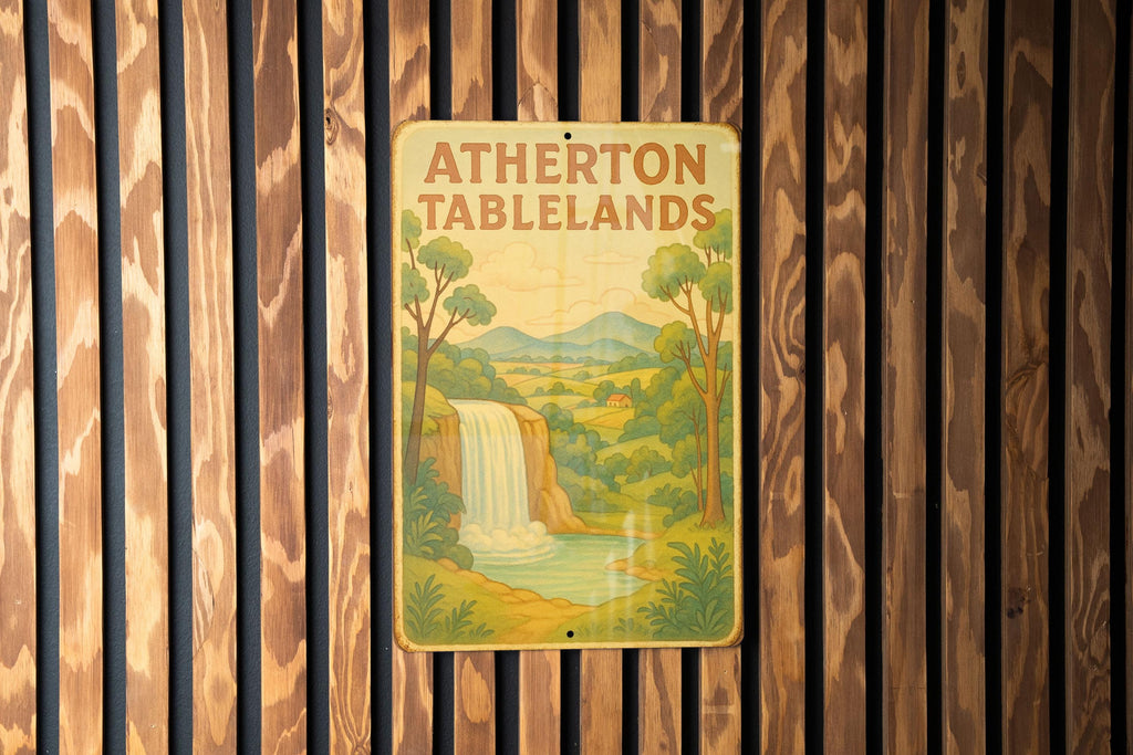 1950s Atherton Tablelands Tin Sign – Vintage Storybook Style, Pastel Metal Wall Art, Retro Australia Home Decor — photo 3