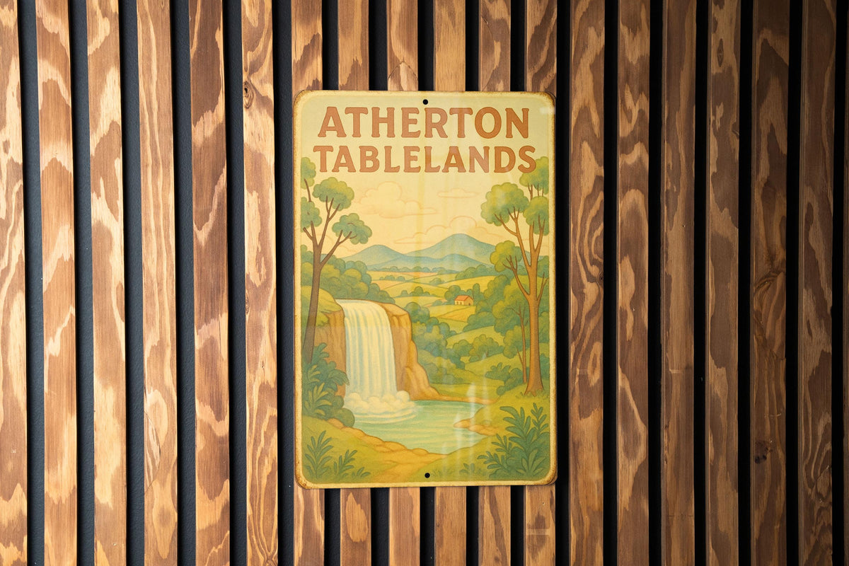 1950s Atherton Tablelands Tin Sign – Vintage Storybook Style, Pastel Metal Wall Art, Retro Australia Home Decor — photo 3