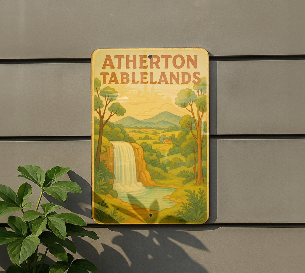 1950s Atherton Tablelands Tin Sign – Vintage Storybook Style, Pastel Metal Wall Art, Retro Australia Home Decor — photo 5