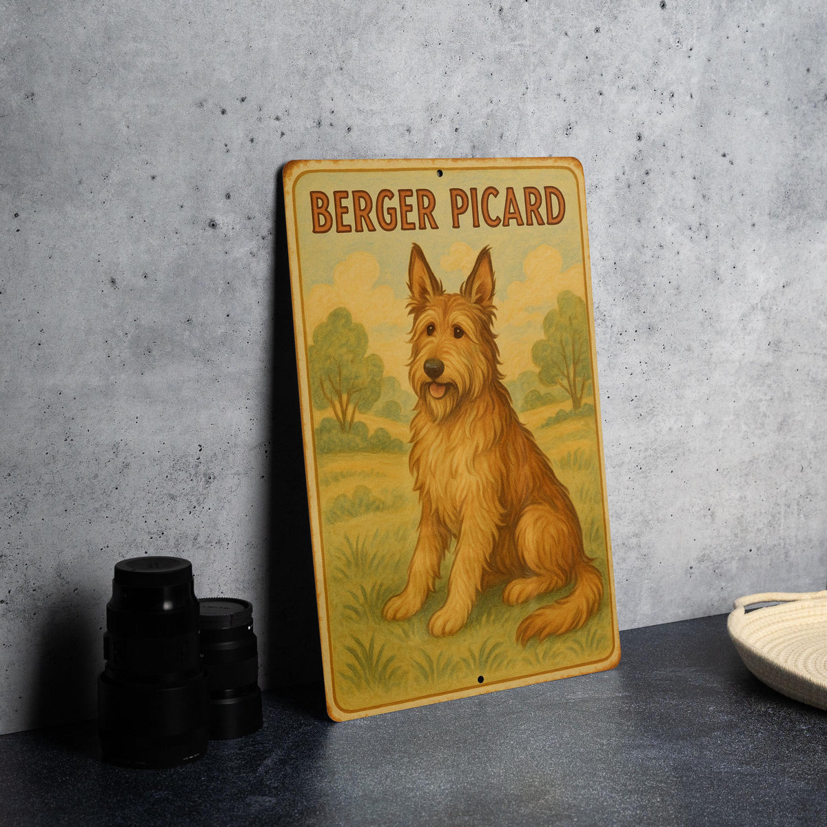 1950s Berger Picard Tin Sign – Vintage Storybook Style Metal Wall Art, Pastel Colors, Cozy Retro Decor, Lightly Aged Edges — photo 1