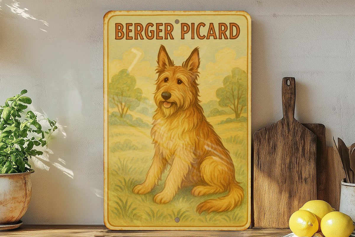 1950s Berger Picard Tin Sign – Vintage Storybook Style Metal Wall Art, Pastel Colors, Cozy Retro Decor, Lightly Aged Edges — photo 4