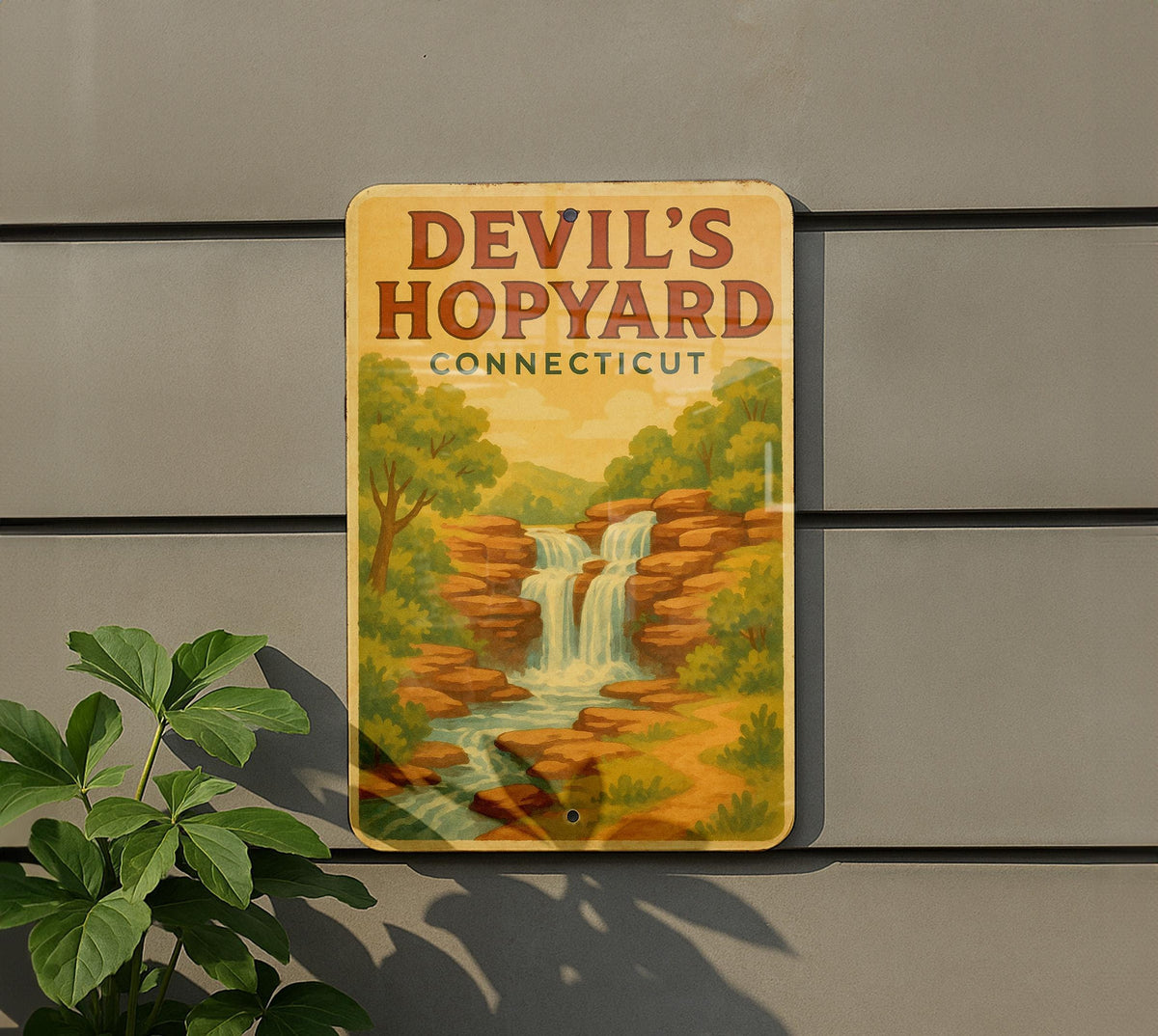 1950s Devil's Hopyard Tin Sign – Vintage Storybook Style, Pastel Colors, Cozy Retro Wall Decor, Distressed Metal Art — photo 5