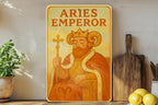 1950s Aries Emperor Tin Sign – Vintage Storybook Style, Pastel Metal Wall Art, Cozy Retro Zodiac Decor, Lightly Aged Edges — photo 4
