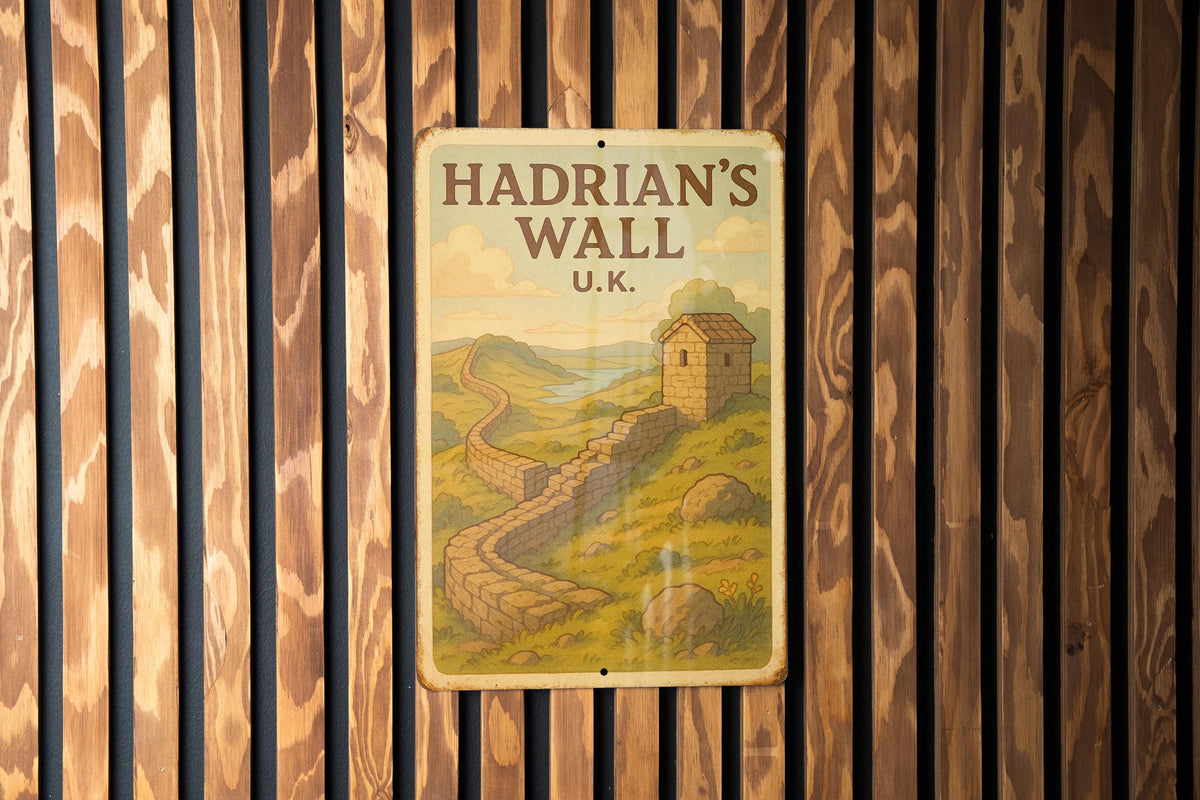 1950s Hadrian's Wall Tin Sign – Vintage Storybook Style Metal Art, Pastel Colors, Rustic UK Travel Decor, Cozy Retro Wall Sign — photo 2