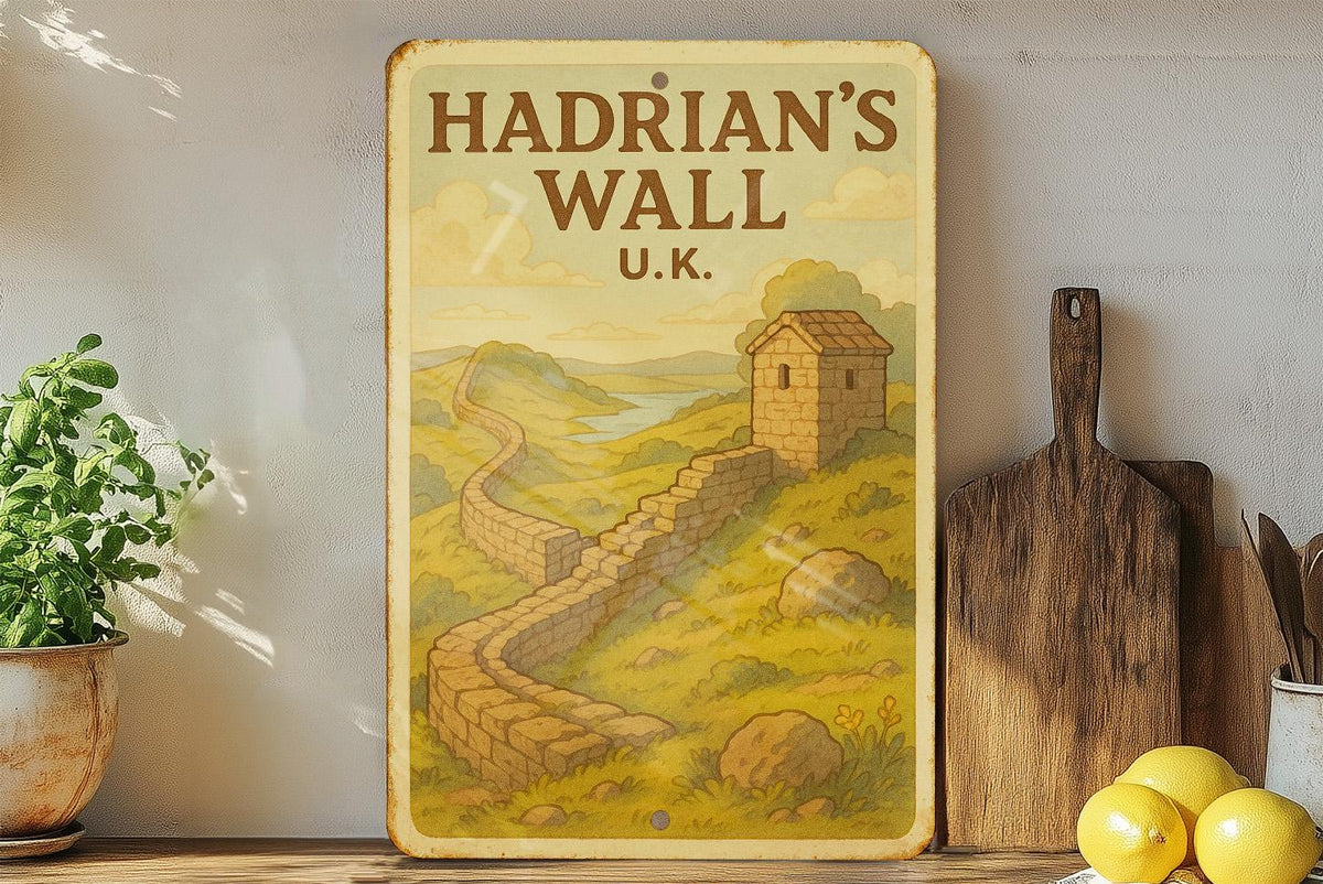 1950s Hadrian's Wall Tin Sign – Vintage Storybook Style Metal Art, Pastel Colors, Rustic UK Travel Decor, Cozy Retro Wall Sign — photo 4