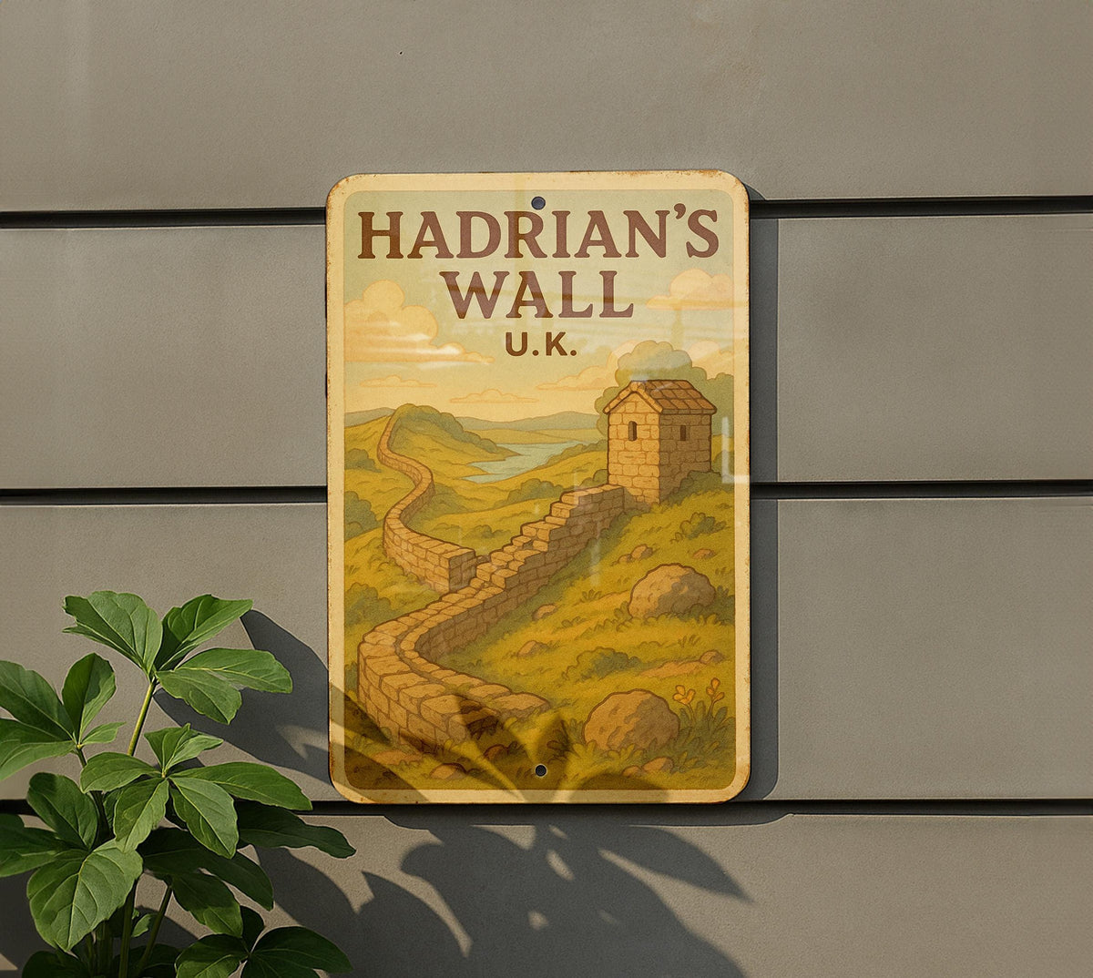 1950s Hadrian's Wall Tin Sign – Vintage Storybook Style Metal Art, Pastel Colors, Rustic UK Travel Decor, Cozy Retro Wall Sign — photo 5