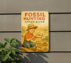 1950s Fossil Hunting Tin Sign – Storybook Style Metal Wall Art, Green River Scene, Vintage Pastel Decor, Retro Cozy Aesthetic — photo 5