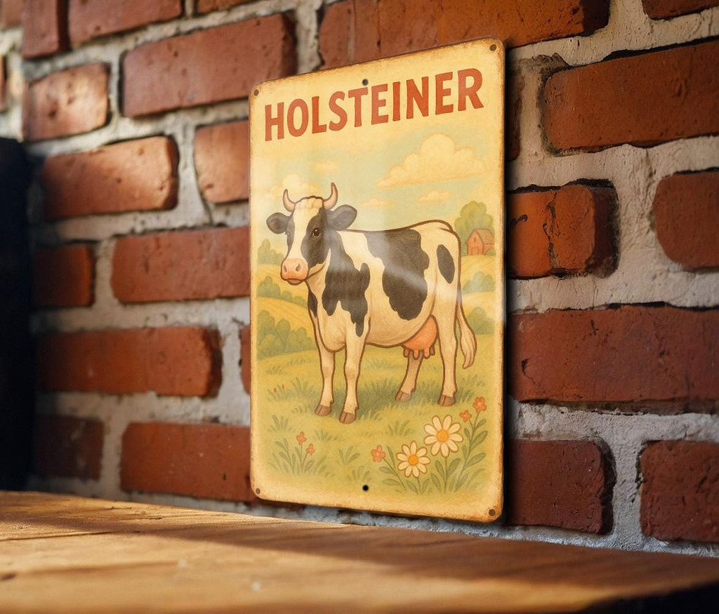 Vintage 1950s Holsteiner Tin Sign – Storybook Style Metal Wall Art, Pastel Farmhouse Decor, Rustic Barn Accent, Cozy Retro Vibe — photo 1