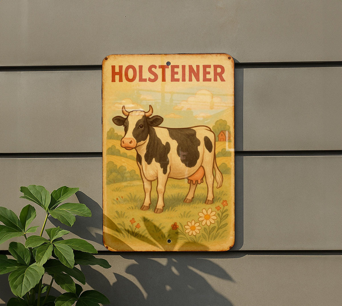 Vintage 1950s Holsteiner Tin Sign – Storybook Style Metal Wall Art, Pastel Farmhouse Decor, Rustic Barn Accent, Cozy Retro Vibe — photo 5