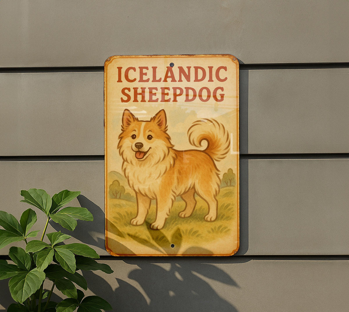 1950s Icelandic Sheepdog Tin Sign – Vintage Storybook Style, Pastel Metal Wall Art, Retro Dog Decor, Cozy Farmhouse Accent — photo 5