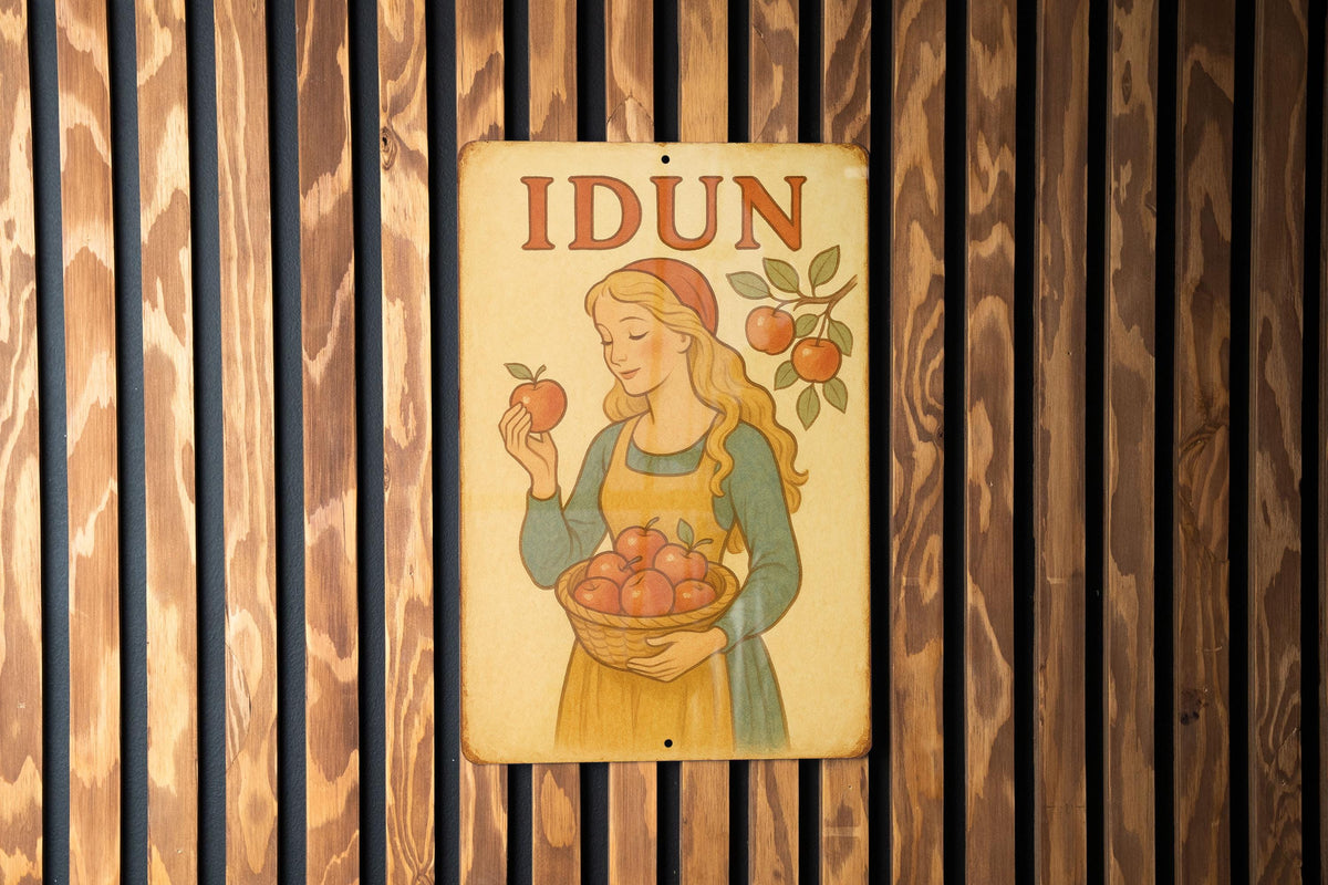 1950s Idun Storybook Tin Sign – Vintage Pastel Metal Wall Art, Cozy Retro Decor, Soft Illustration, Lightly Aged Edges — photo 3
