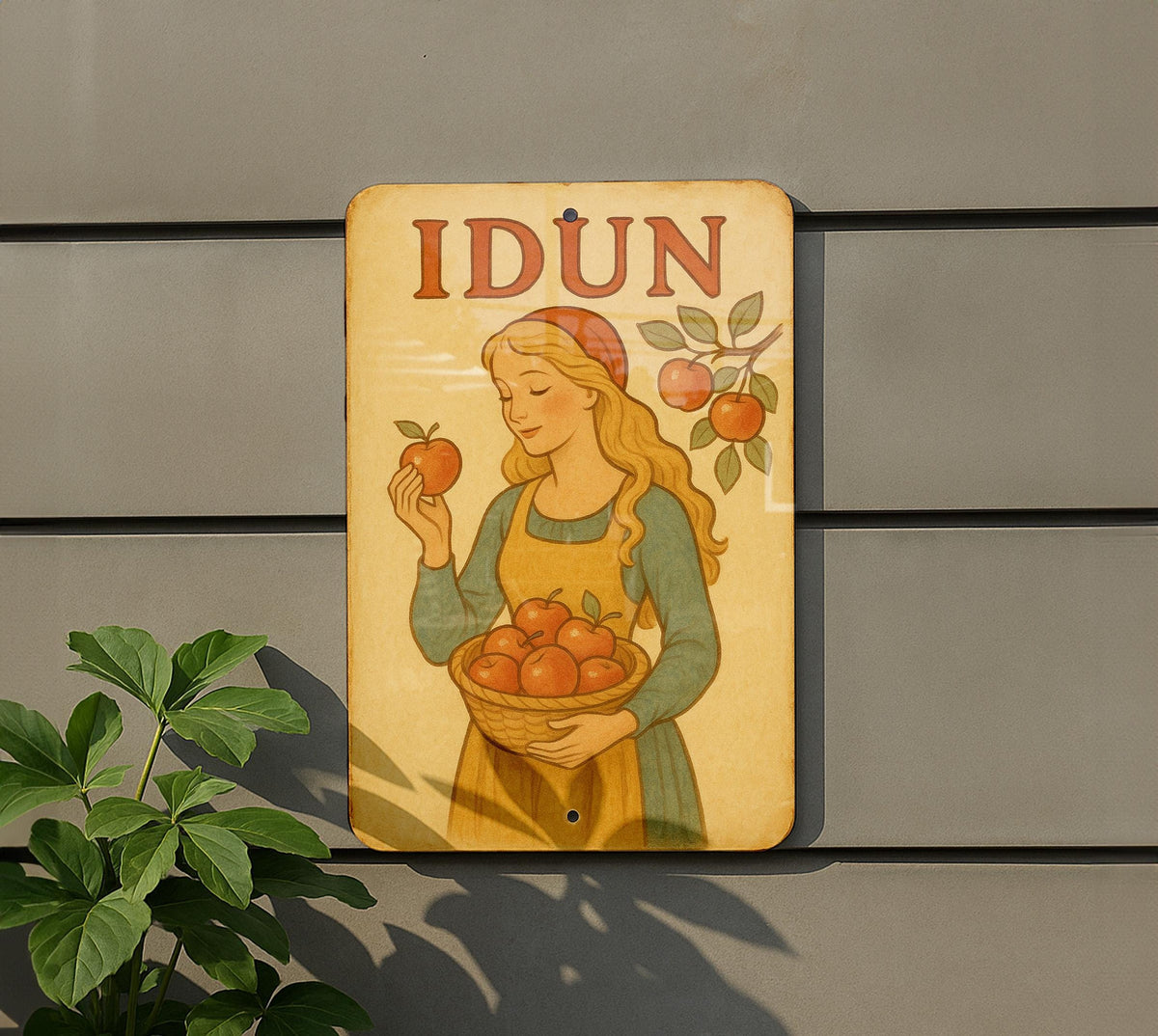 1950s Idun Storybook Tin Sign – Vintage Pastel Metal Wall Art, Cozy Retro Decor, Soft Illustration, Lightly Aged Edges — photo 5