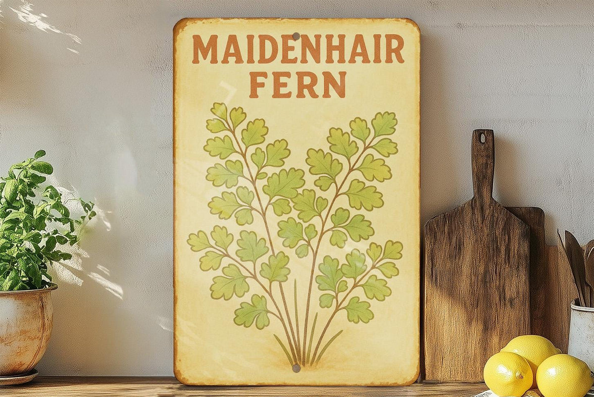 1950s Maidenhair Fern Tin Sign – Storybook Style Metal Wall Art, Pastel Vintage Botanical Decor, Cozy Retro Home Accent — photo 4