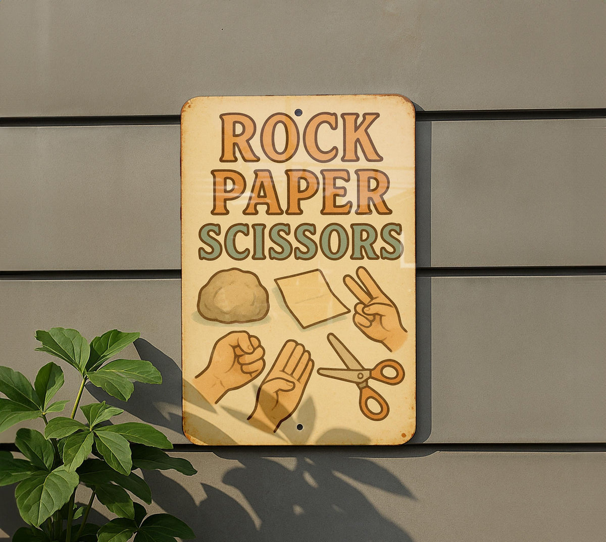 1950s Storybook Rock Paper Scissors Tin Sign – Vintage Pastel Metal Wall Art, Cozy Retro Decor, Soft Edges, Nostalgic Style — photo 5