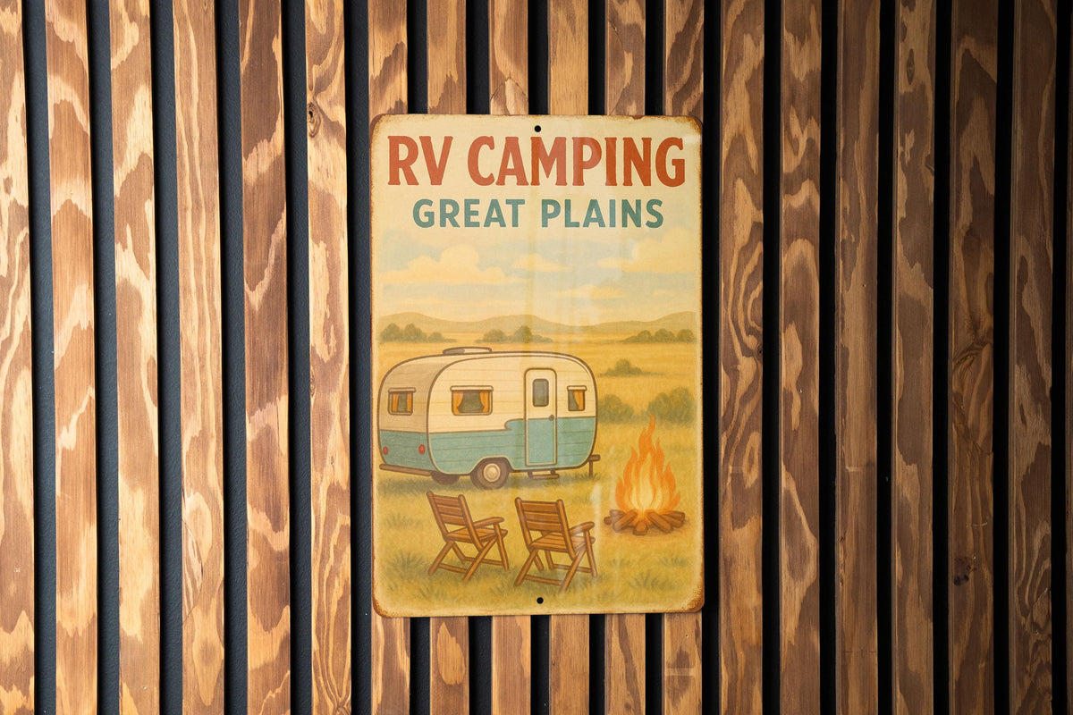 1950s Storybook RV Camping Tin Sign – Vintage Great Plains Metal Wall Art, Pastel Colors, Cozy Retro Decor for Campers — photo 1