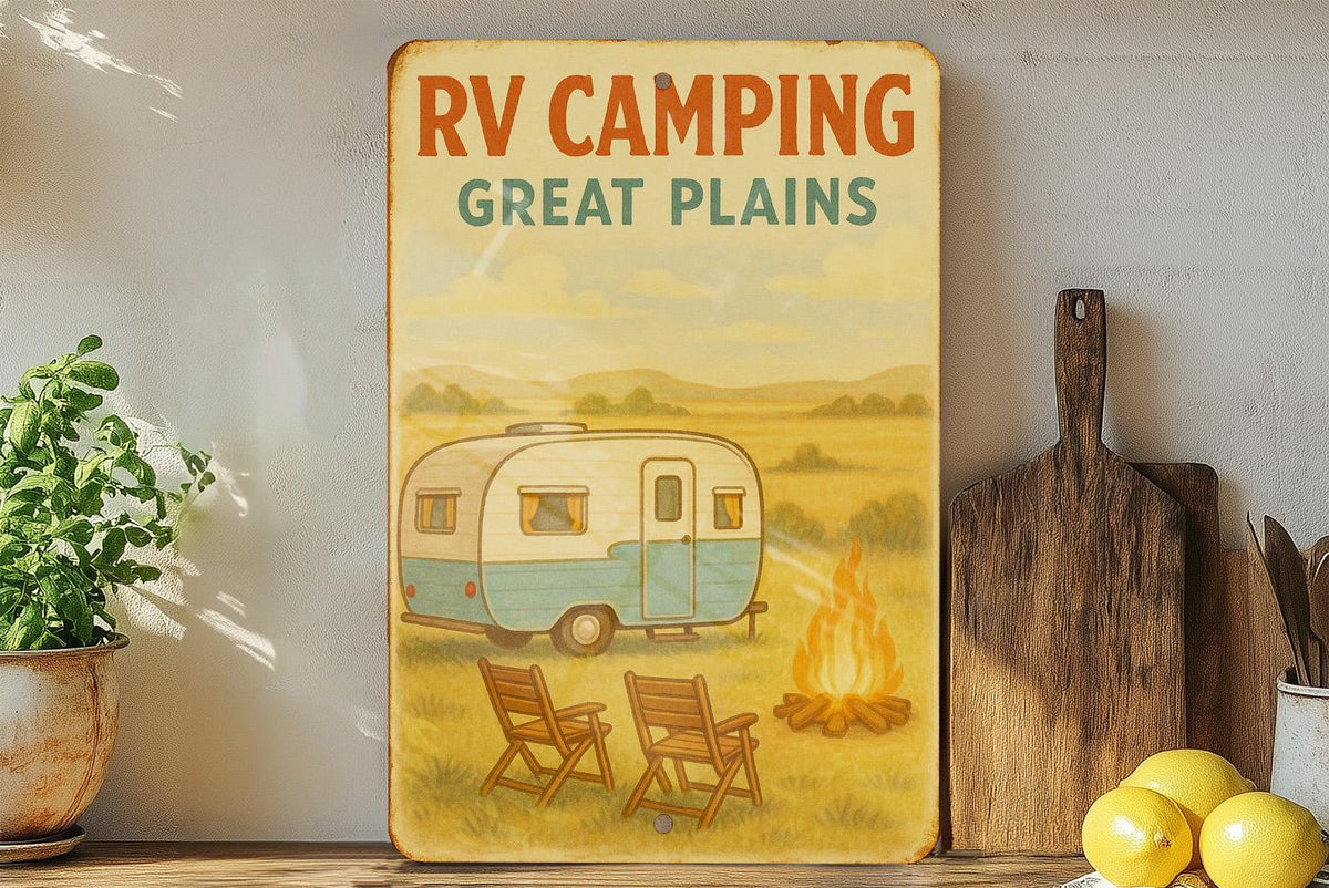 1950s Storybook RV Camping Tin Sign – Vintage Great Plains Metal Wall Art, Pastel Colors, Cozy Retro Decor for Campers — photo 4