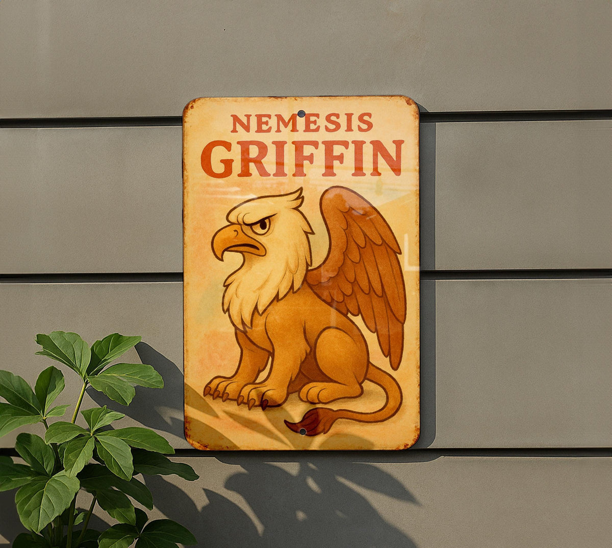 1950s Storybook Tin Sign – Nemesis Griffin Art, Pastel Vintage Metal Wall Decor, Cozy Retro Illustration, Aged Edges — photo 5