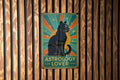 Astrology Cat Art Deco Tin Sign – Vintage Travel Poster Style, Geometric Rays, Turquoise Gold Patina Metal Wall Decor — photo 1
