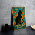 Astrology Cat Art Deco Tin Sign – Vintage Travel Poster Style, Geometric Rays, Turquoise Gold Patina Metal Wall Decor — photo 2