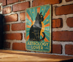 Astrology Cat Art Deco Tin Sign – Vintage Travel Poster Style, Geometric Rays, Turquoise Gold Patina Metal Wall Decor — photo 3